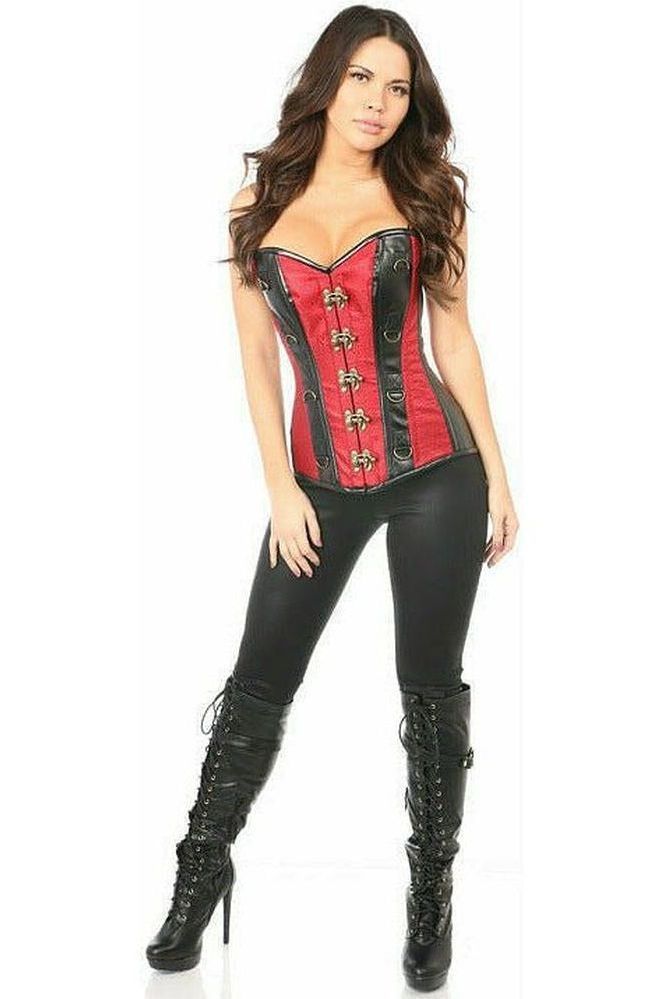 Top Drawer Wine Brocade & Faux Leather Steel Boned Corset