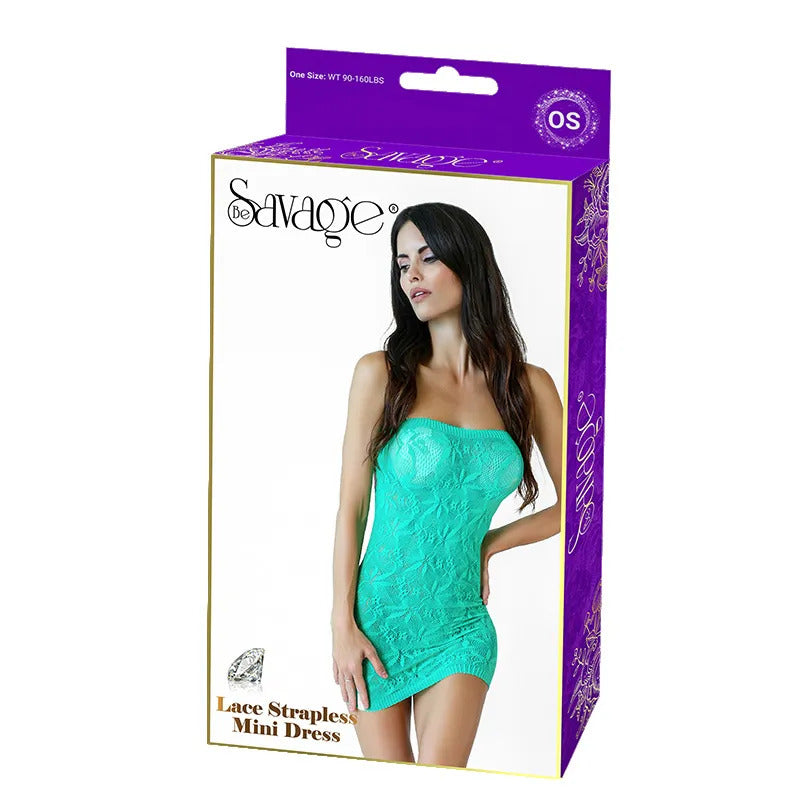 LACE STRAPLESS MINI DRESS GREEN - SAVSD102G
