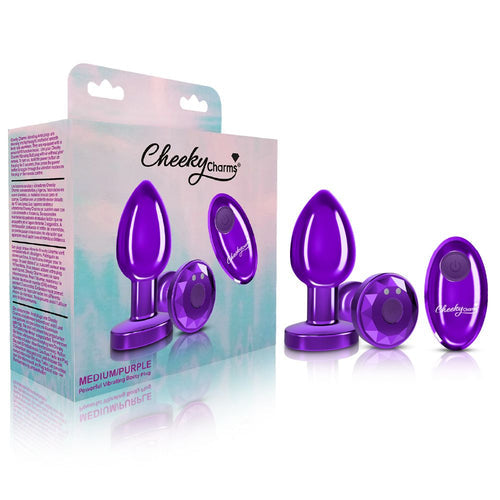 CHEEKY CHARMS VIBRATING METAL PLUG PURPLE MEDIUM W/ REMOTE - VBCC9149