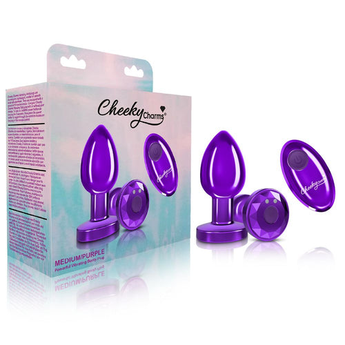 CHEEKY CHARMS VIBRATING METAL PLUG PURPLE MEDIUM W/ REMOTE - VBCC9149