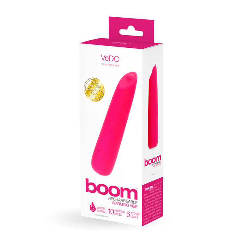 VEDO BOOM RECHARGEABLE WARMING SILICONE SLIMLINE VIBRATOR-Pinkfoxxx
