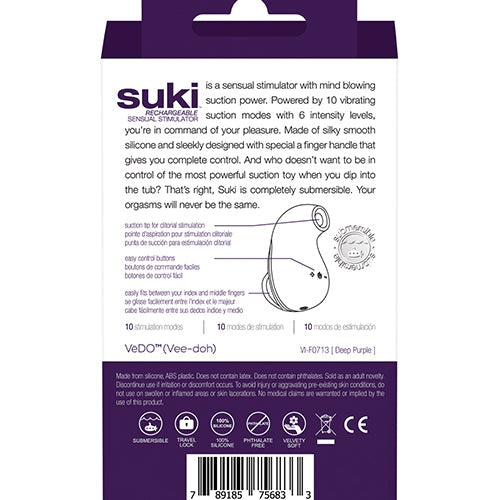 VEDO SUKI RECHARGEABLE SONIC VIBRATING SUCKER DEEP PURPLE - VIF0713