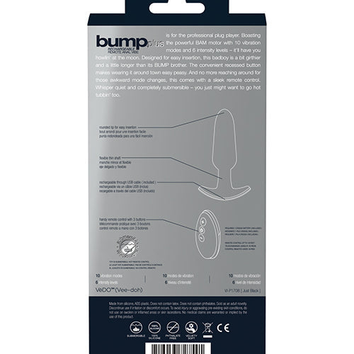 VEDO BUMP PLUS RECHARGEABLE REMOTE CONTROL ANAL VIBE JUST BLACK - VIP1708