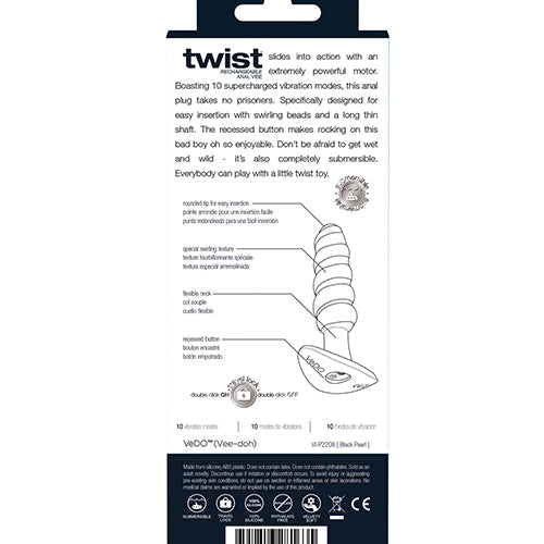 VEDO TWIST RECHARGEABLE ANAL PLUG BLACK PEARL - VIP2208