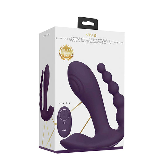 VIVE KATA RECHARGEABLE REMOTE-CONTROLLED TRIPLE MOTOR PULSE-WAVE DUAL ENTRY VIBRATOR-Pinkfoxxx