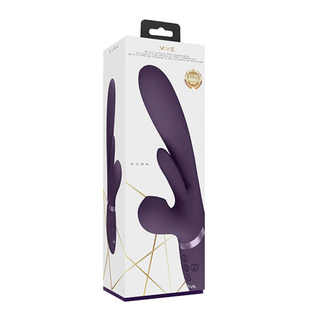 VIVE KURA Rechargeable Thrusting Silicone G-Spot Vibrator with Flapping Tongue and Pulse Wave Stimulator Purple-Pinkfoxxx