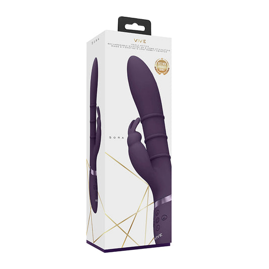 VIVE SORA Rechargeable Silicone G-Spot Rabbit Vibrator with Up & Down Stimulating Rings-Pinkfoxxx