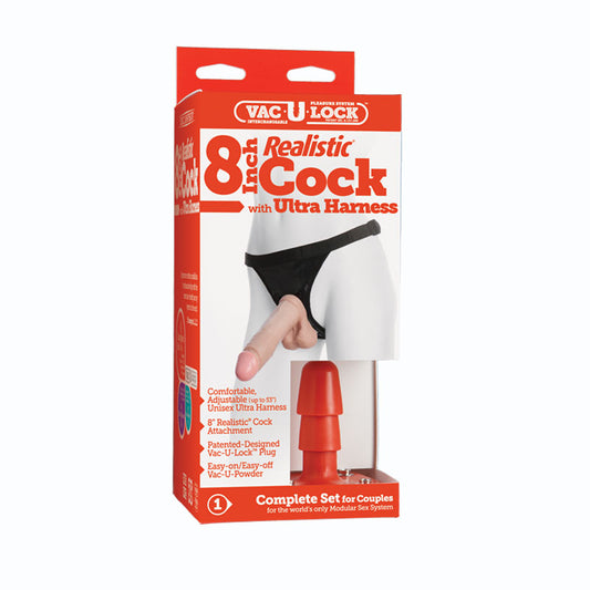 Vac-U-Lock - 8 Inch Classic Dong - With Ultra Harness White-Pinkfoxxx