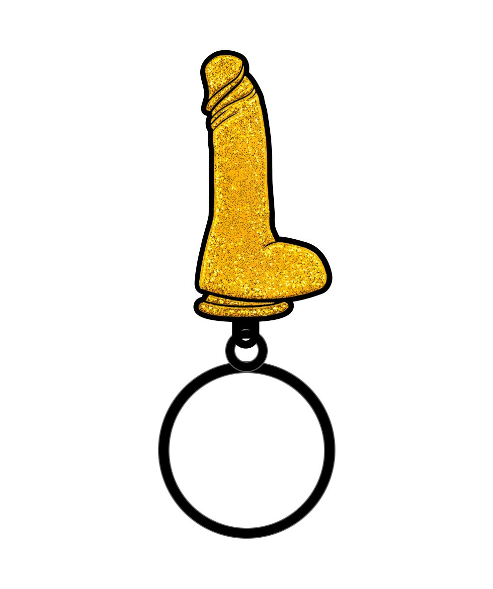 GOLD GLITTER DILDO KEYCHAIN (NET) - WRKEY010