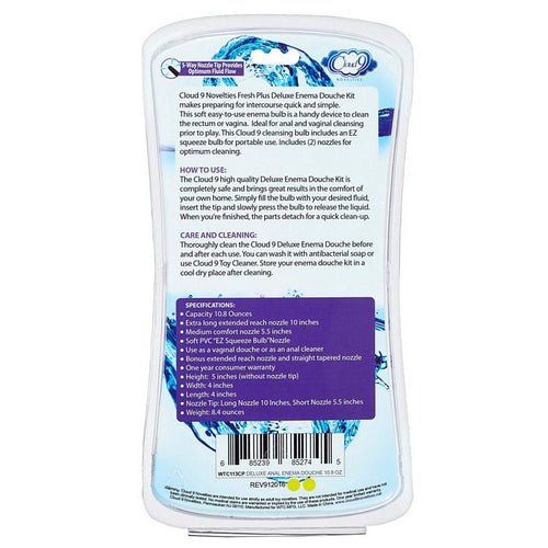 CLOUD 9 FRESH + DELUXE ANAL ENEMA DOUCHE KIT 10.8 OZ EZ SQUEEZE BULB W/ SOFT NOZZLE - WTC113CP