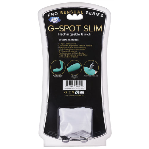 CLOUD 9 RECHARGEABLE G-SPOT SLIM 8IN SINGLE MOTOR TEAL - WTC500840