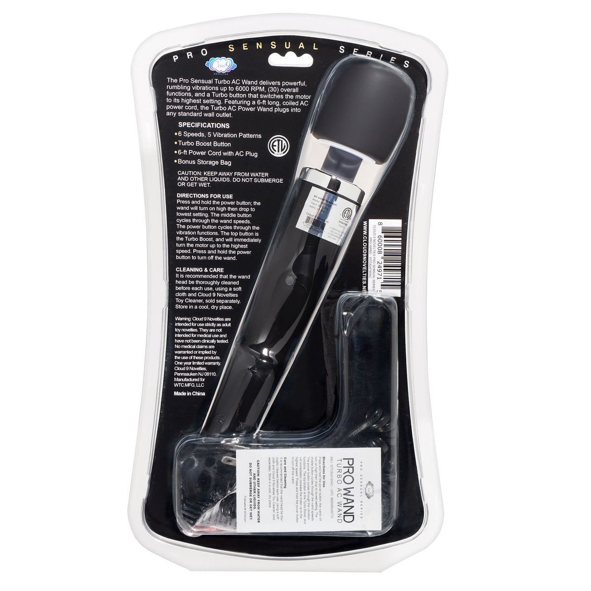 TURBO AC POWER WAND - BLK PRO SENSUAL SERIES - WTC624190AC
