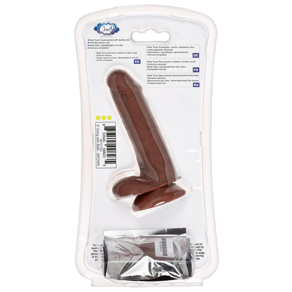 CLOUD 9 DUAL DENSITY DILDO TOUCH 6IN W/ BALLS BROWN - WTC702