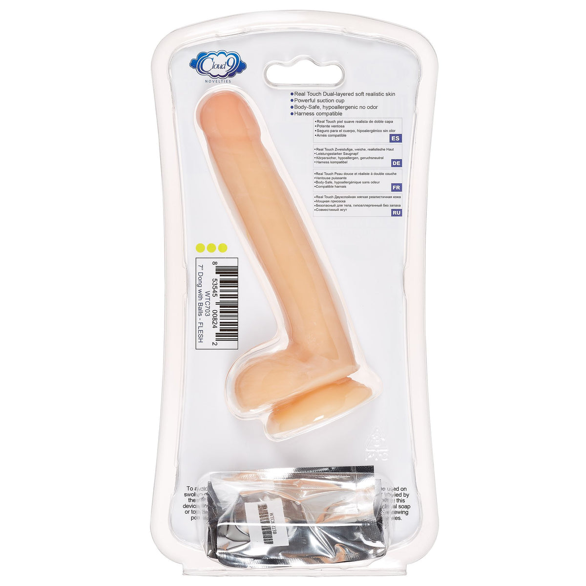 CLOUD 9 DUAL DENSITY DILDO TOUCH 7IN W/ BALLS LIGHT - WTC703
