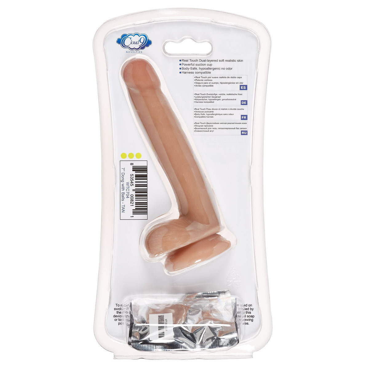 CLOUD 9 DUAL DENSITY DILDO TOUCH 7IN W/ BALLS TAN/ MOCHA - WTC704
