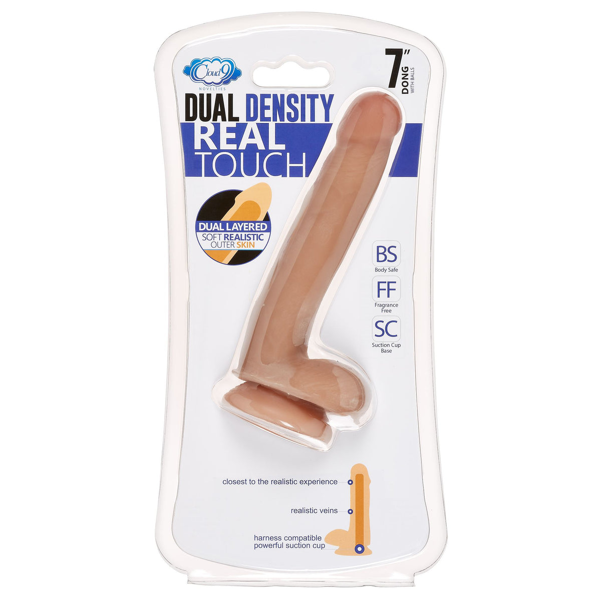 CLOUD 9 DUAL DENSITY DILDO TOUCH 7IN W/ BALLS TAN/ MOCHA - WTC704