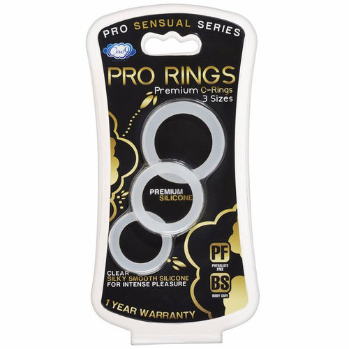 CLOUD 9 PRO SENSUAL SILICONE COCK RING 3 PACK CLEAR - WTC85212