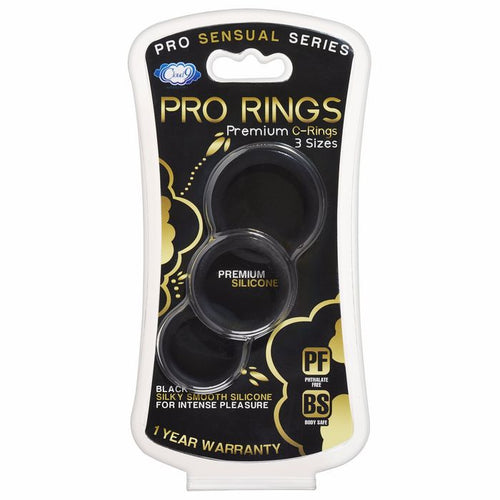 CLOUD 9 PRO SENSUAL SILICONE COCK RING 3 PACK BLACK - WTC85213