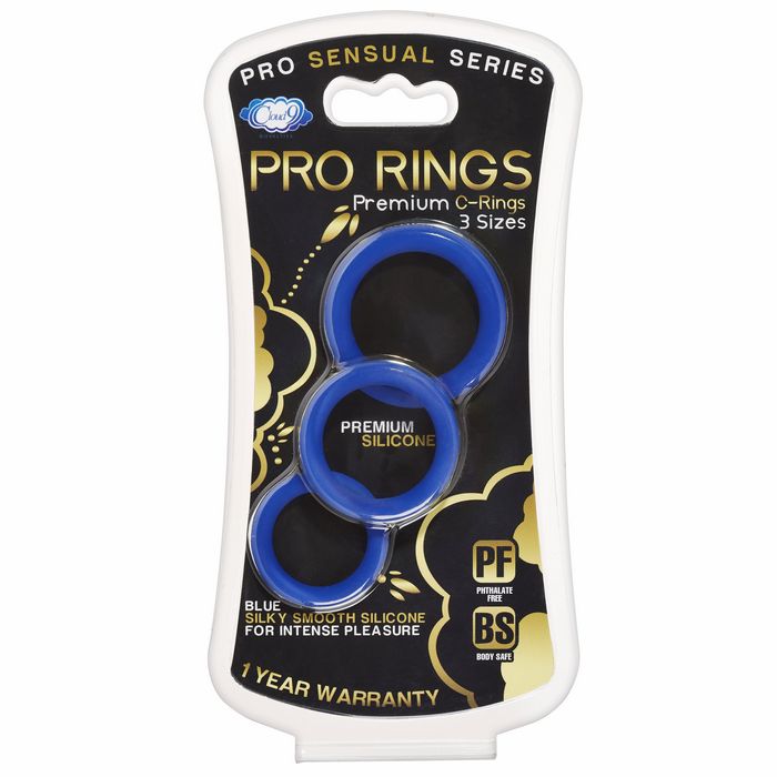 CLOUD 9 PRO SENSUAL SILICONE COCK RING 3 PACK BLUE - WTC85214