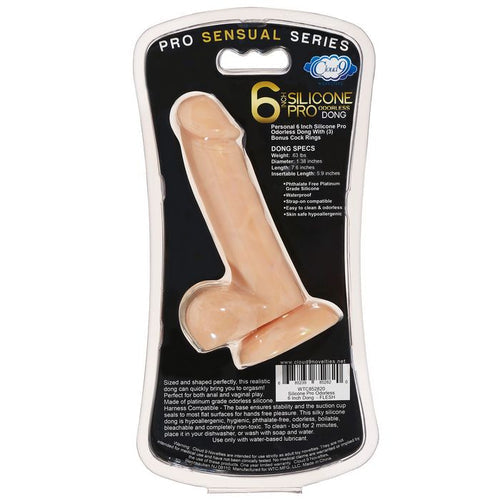 PRO SENSUAL PREMIUM SILICONE DONG W/ 3 C RINGS LIGHT 6 " - WTC852820