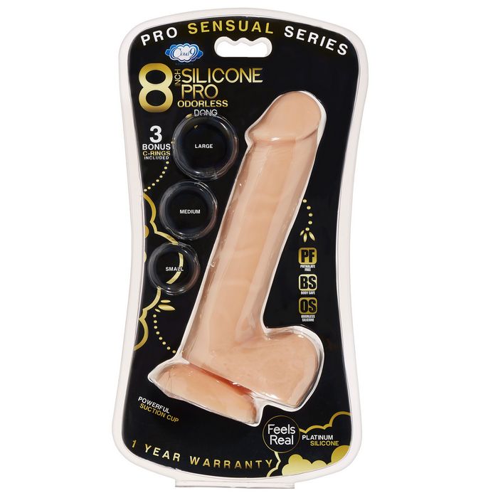 PRO SENSUAL PREMIUM SILICONE DONG W/ 3 C RINGS LIGHT 8 " - WTC852851