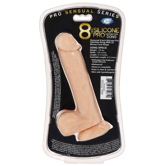 PRO SENSUAL PREMIUM SILICONE DONG W/ 3 C RINGS LIGHT 8 " - WTC852851