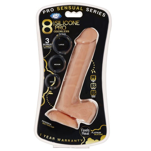 PRO SENSUAL PREMIUM SILICONE DONG W/ 3 C RINGS TAN 8 " - WTC852868