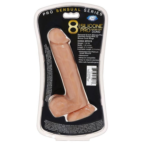 PRO SENSUAL PREMIUM SILICONE DONG W/ 3 C RINGS TAN 8 " - WTC852868