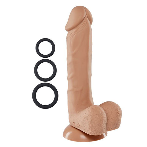 PRO SENSUAL PREMIUM SILICONE DONG W/ 3 C RINGS TAN 8 " - WTC852868