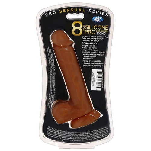 PRO SENSUAL PREMIUM SILICONE DONG W/ 3 C RINGS BROWN 8 " - WTC852875