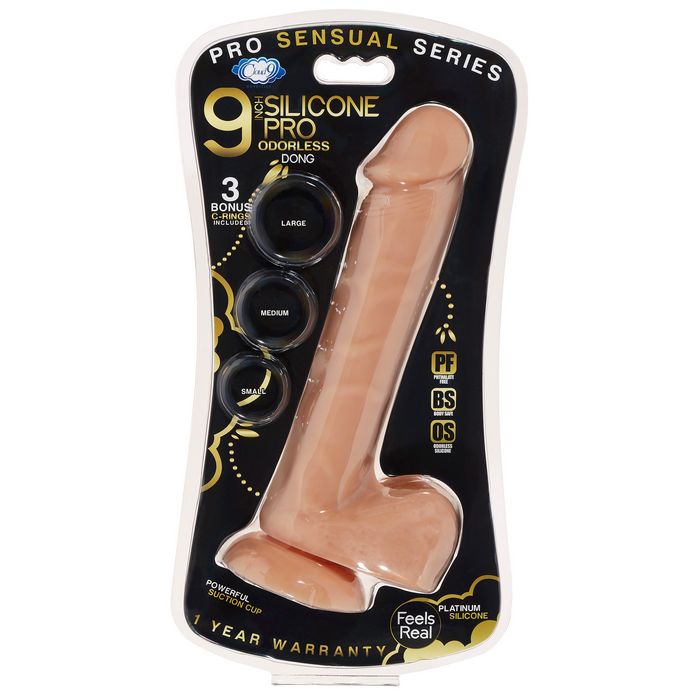 PRO SENSUAL PREMIUM SILICONE DONG W/ 3 C RINGS TAN 9 " - WTC852899