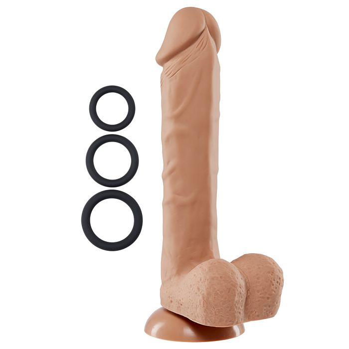 PRO SENSUAL PREMIUM SILICONE DONG W/ 3 C RINGS TAN 9 " - WTC852899