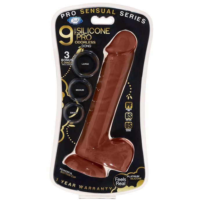 PRO SENSUAL PREMIUM SILICONE DONG W/ 3 C RINGS BROWN 9 " - WTC852905