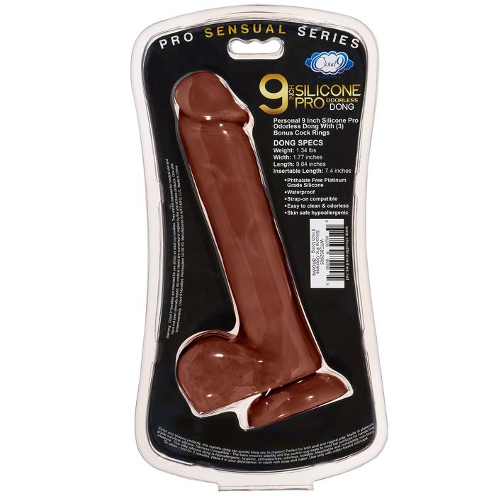 PRO SENSUAL PREMIUM SILICONE DONG W/ 3 C RINGS BROWN 9 " - WTC852905