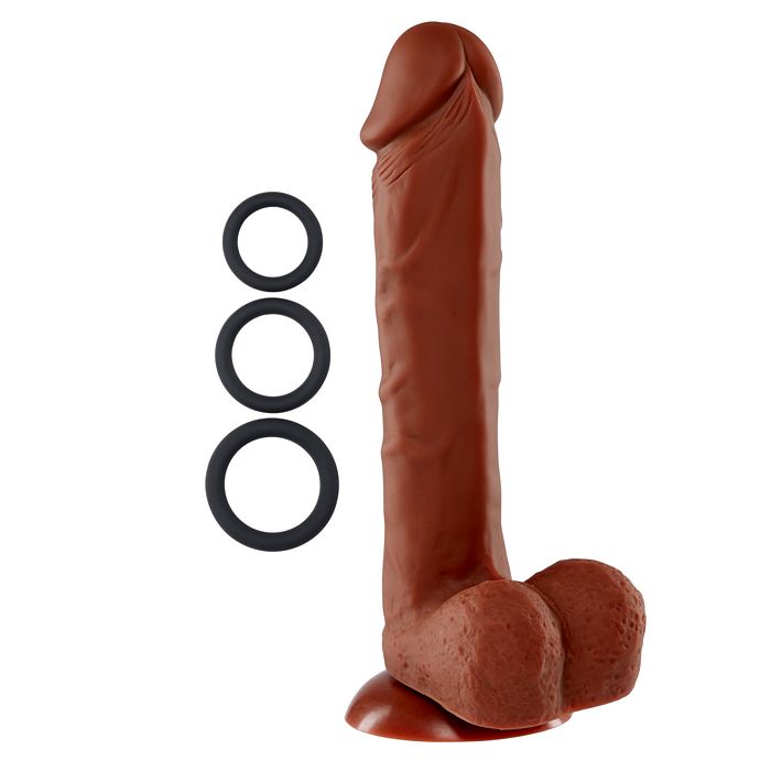 PRO SENSUAL PREMIUM SILICONE DONG W/ 3 C RINGS BROWN 9 " - WTC852905