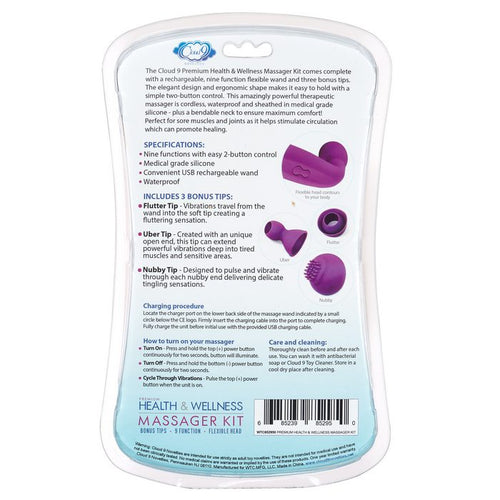 CLOUD 9 HEALTH & WELLNESS WAND KIT 9 FUNCTION FLEXIBLE HEAD PURPLE - WTC852950