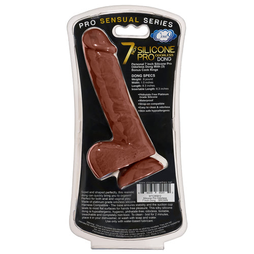 PRO SENSUAL PREMIUM SILICONE DONG W/ 3 C RINGS BROWN 7 " - WTC85912