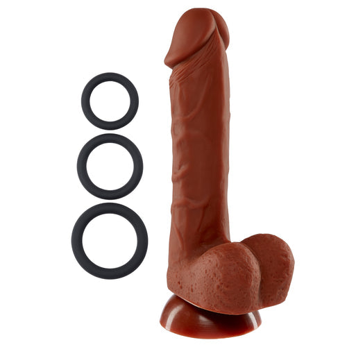 PRO SENSUAL PREMIUM SILICONE DONG W/ 3 C RINGS BROWN 7 " - WTC85912