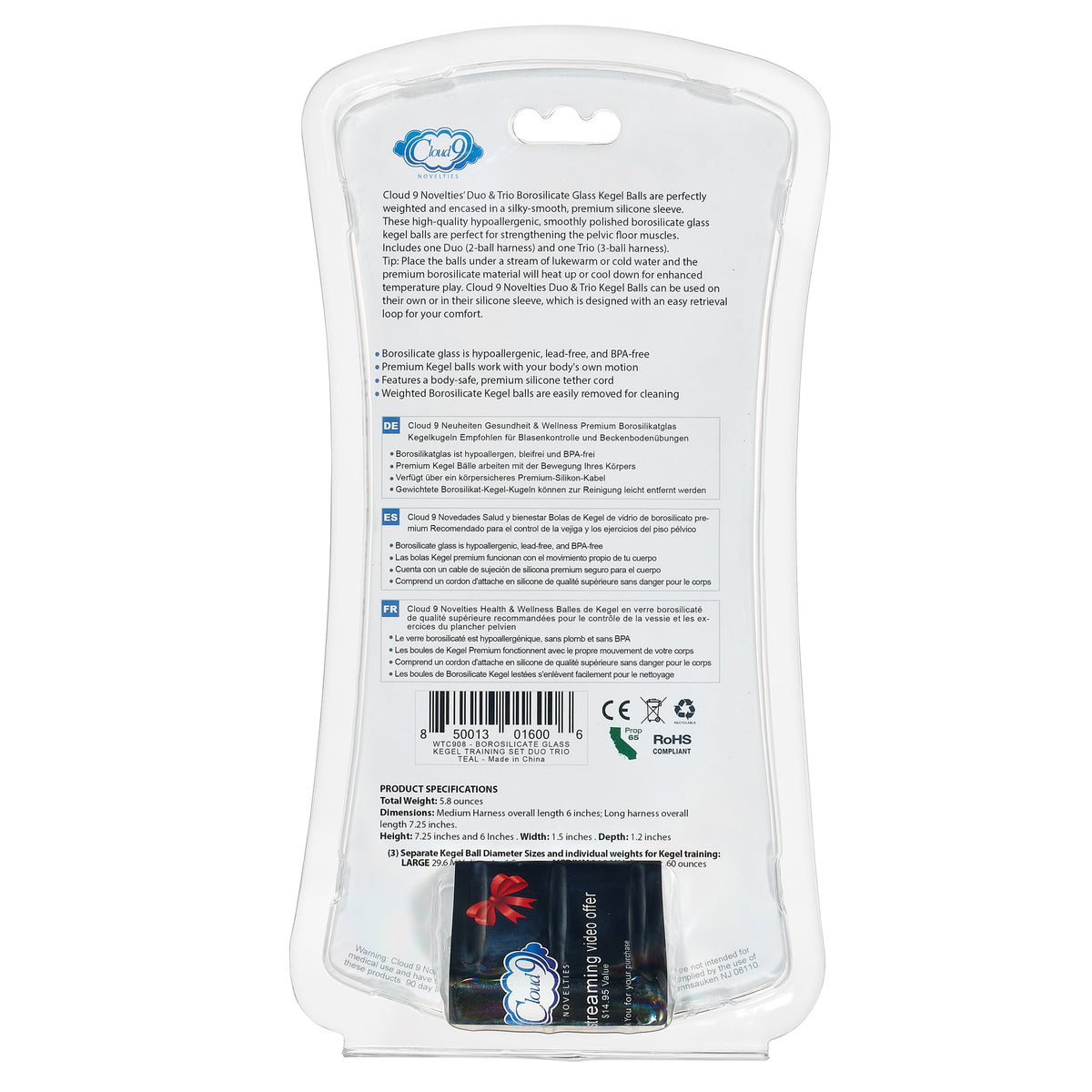 CLOUD 9 HEALTH & WELLNESS BOROSILICATE KEGEL TRAINING SET - TEAL - WTC908