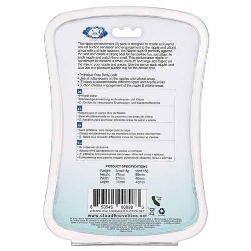 CLOUD 9 HEALTH & WELLNESS NIPPLE & CLITORAL MASSAGER SUCTION SET TEAL - WTC916