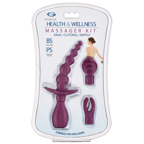 CLOUD 9 HEALTH & WELLNESS ANAL CLITORAL & NIPPLE MASSAGER KIT PLUM - WTC919