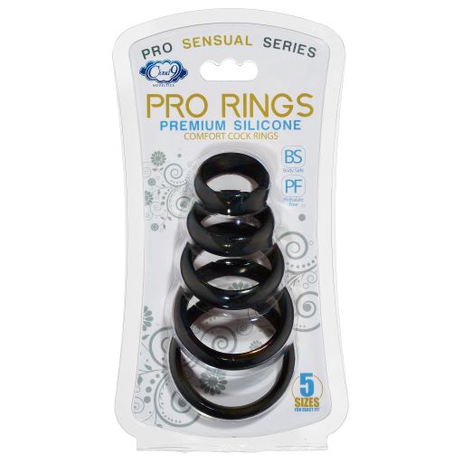 CLOUD 9 COMFORT COCK RINGS W/FLAT BACK 5-PK PRO SENSUAL LINE - WTC961