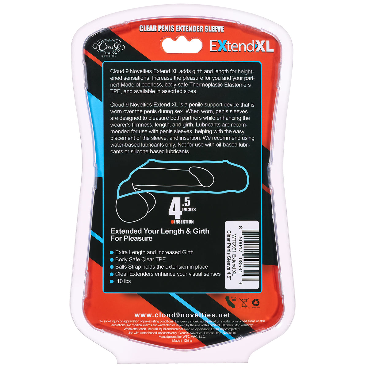 CLOUD 9 PENIS SLEEVE LN0617 4-1/2 " - WTC991