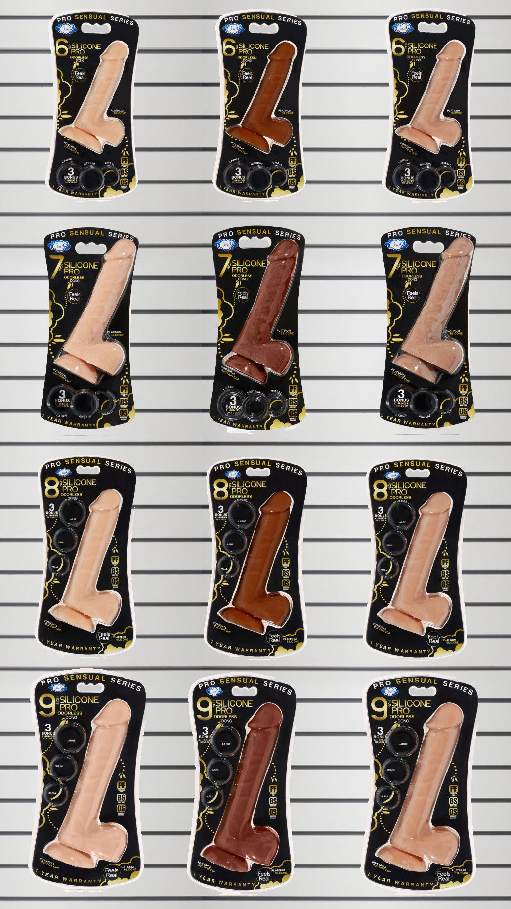 PRO SENSUAL PREMIUM SILICONE DONG PLANOGRAM 12PC 6 7 8 9IN - WTCPLANO