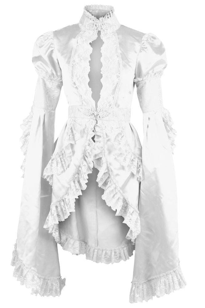 White Satin & Lace Ruffled Jacket