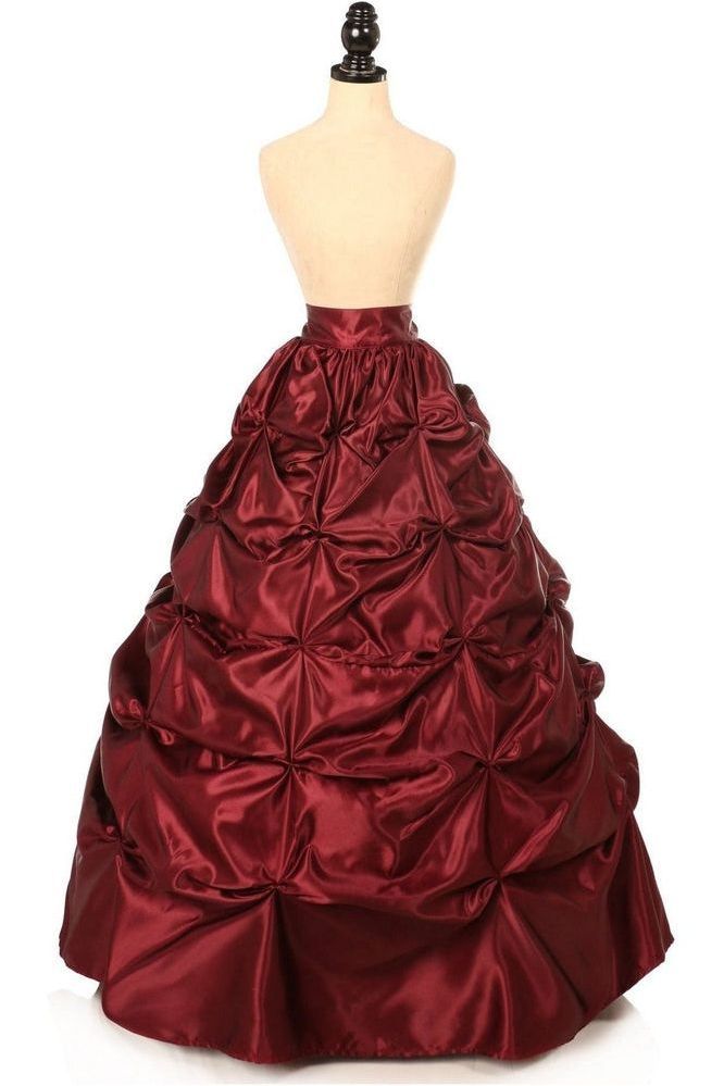 Wine Satin Pick-Up Long Skirt