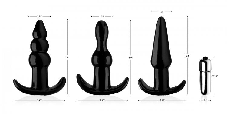 FRISKY THRILL TRIO ANAL PLUG SET BLACK - XRAG293BLK