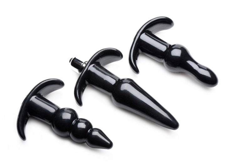 FRISKY THRILL TRIO ANAL PLUG SET BLACK - XRAG293BLK