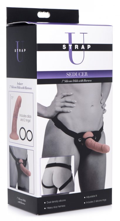 STRAP U SEDUCER 7IN SILICONE DILDO W/ HARNESS - XRAG423