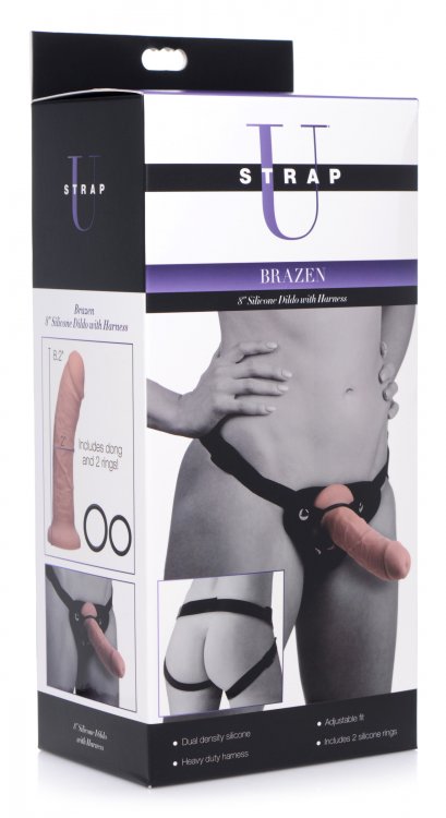 STRAP U BRAZEN 8IN SILICONE DILDO W/ HARNESS - XRAG424